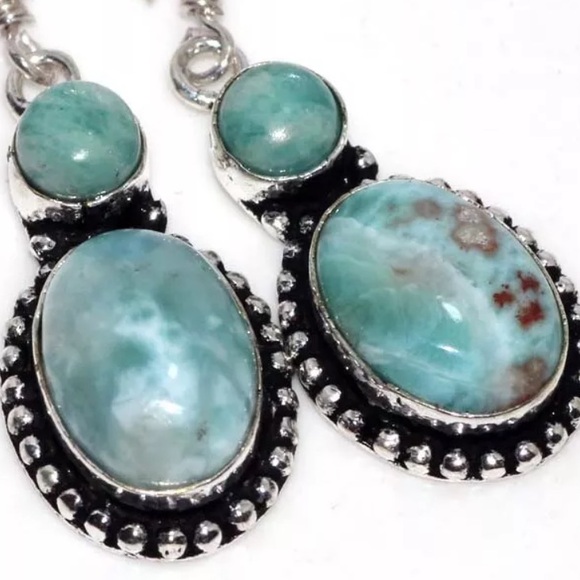 Natural Larimar sterling silver earrings - Picture 2 of 2